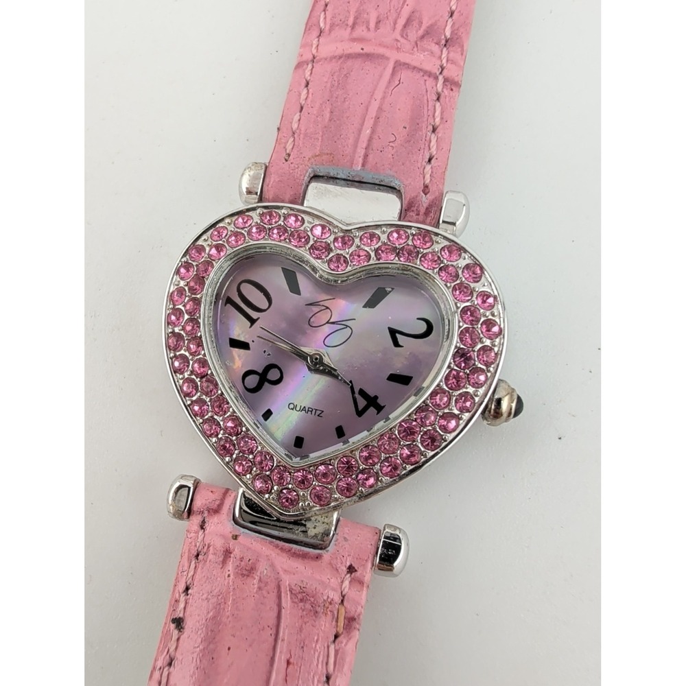 Suzanne Somers Womens Watch 29mm MOP Heart Shaped Dial Pink Leather New Battery